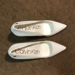 Calvin Klein White Faux Croc Heels